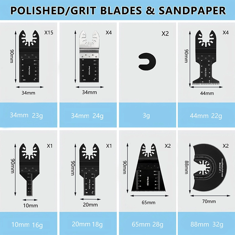 Grewin&Cowee 10mm 20mm 34mm 44m 65mm 70mm 31pcs Universal Wood Metal high-carbon steel Oscillating Multitool Quick Release Saw Blades Titanium Oscillating Saw Blades Metal Cutting Multitool Blades for Soft Metal Nails Hard Material and Wood Plastic, Multi Tool Blades Kits Chinese supplier - Image 3