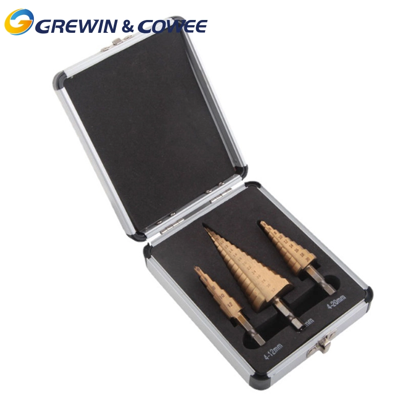 Grewin&Cowee 3PCS 29 step size HSS Titanium Step Drill Bit Set for Sheet Metal with Aluminum Case Chinese supplier - obrazek 4