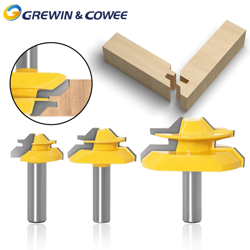Grewin&Cowee 3PCS 2flutes Router Bit Set YG6 45 steel with 1/2-Inch 12mm Shank 45 Degree Lock Miter Solid Carbide Tenon Jointer for Doors,Tables,Shelves,Cabinets,DIY Woodwork Chinese supplier