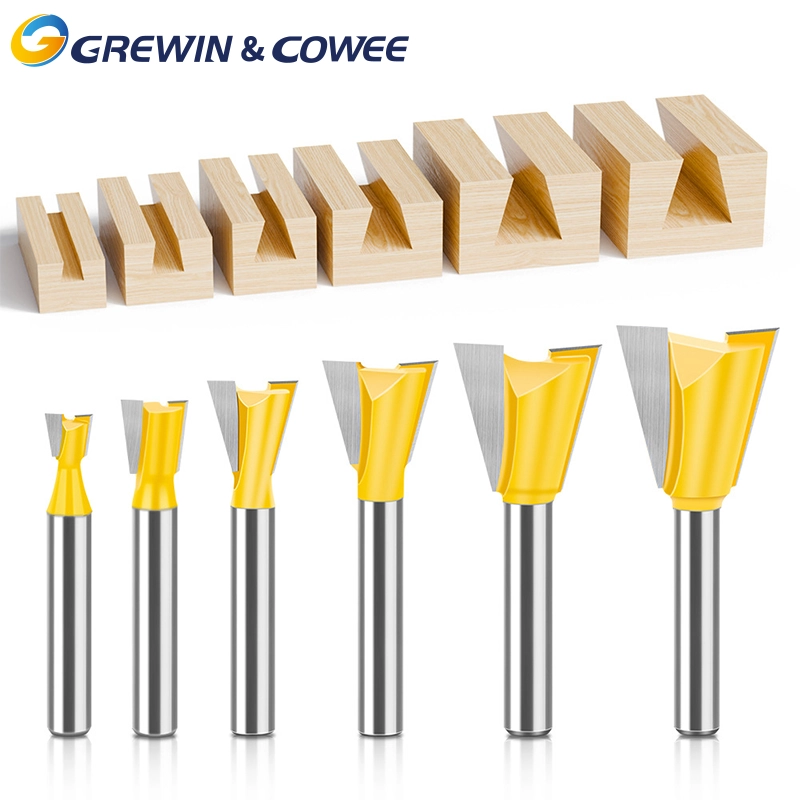 Grewin&Cowee 6PCS 2flutes Dovetail Bit Tungsten steel Router Bit Set steel with 1/4-Inch 6mm Shank for Doors,Tables,Shelves,Cabinets,DIY Woodwork Chinese supplier